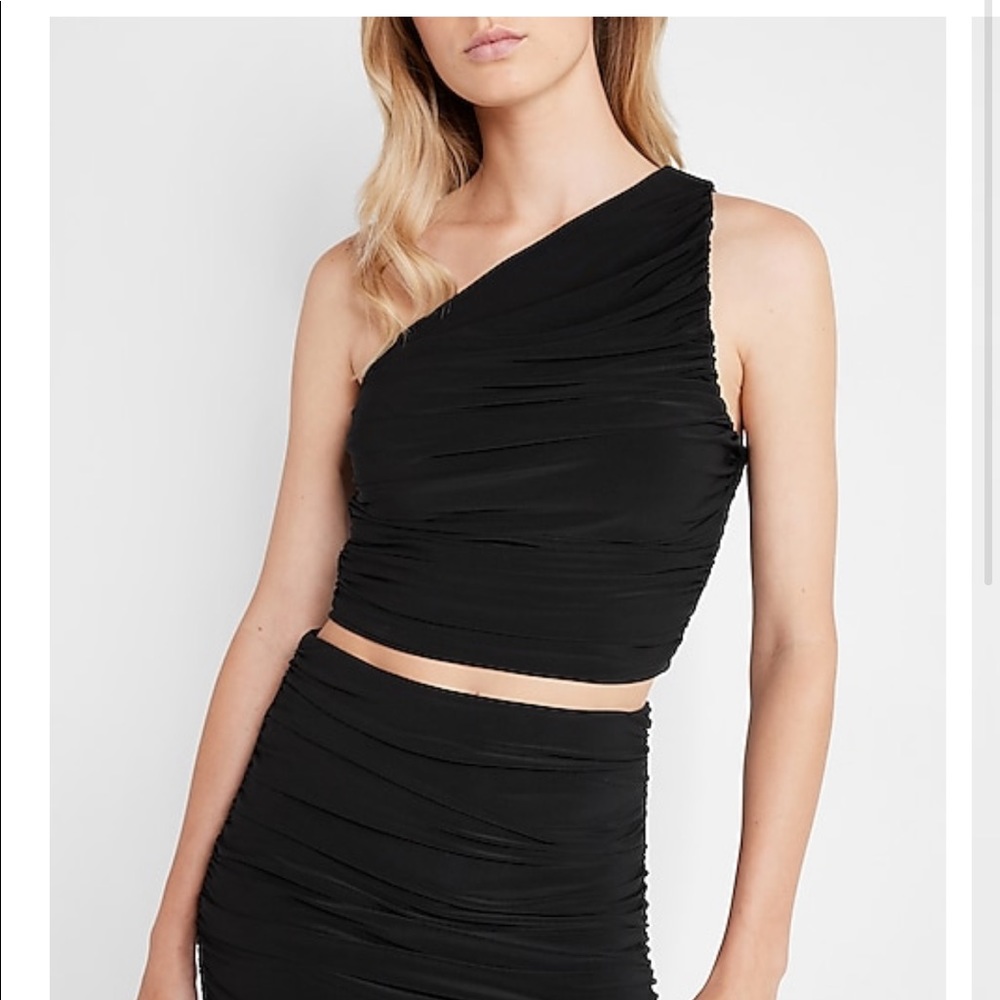 Express Matte Jersey Ruched One Shoulder Cropped Top